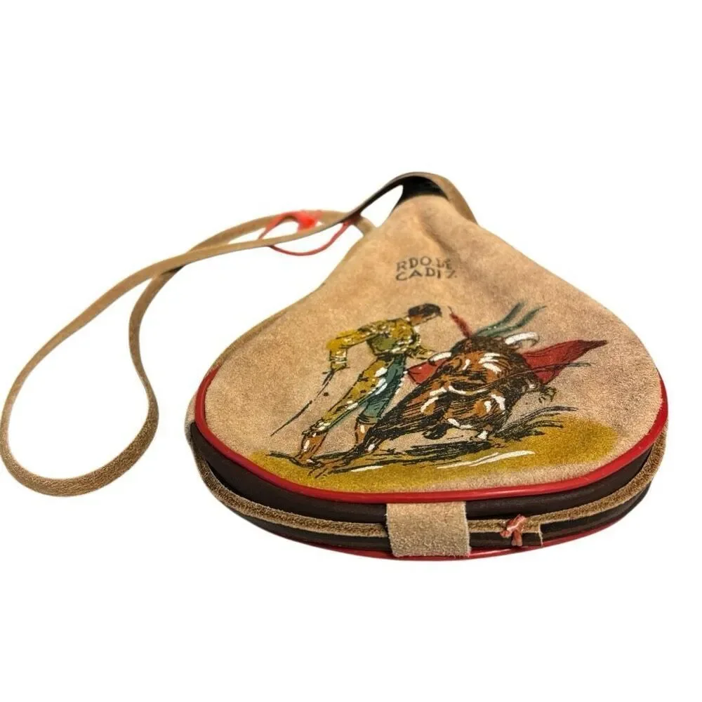 Spanish Hand Painted Leather Bota Bag Bullfighter Wine Bag